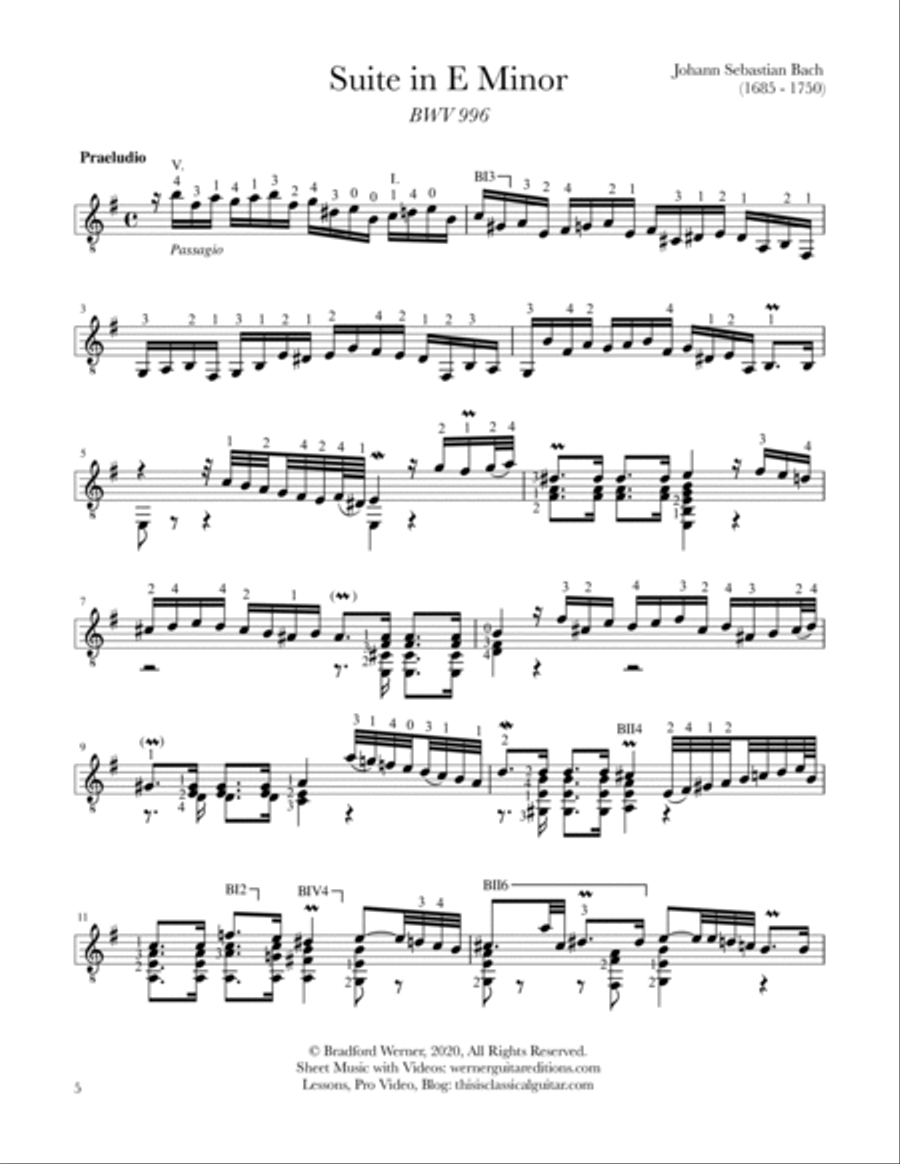 Lute Suite in E Minor BWV 996 by Bach for Guitar Lute scores gallery preview page 5