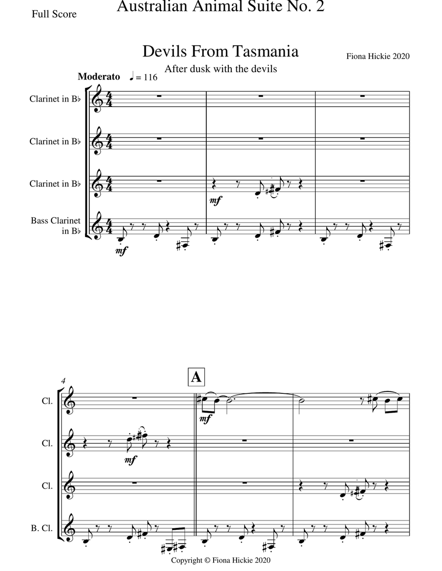 Australian Animal Suite No. 2 Clarinet Quartet scores gallery preview page 5