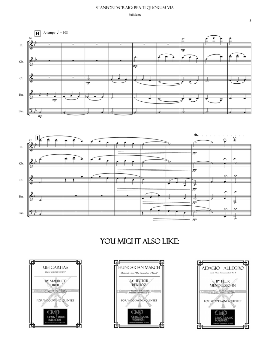 Stanford: Beati Quorum Via (from Three Latin Motets Opus 38) Woodwind Quintet scores gallery preview page 4