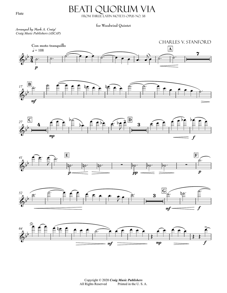 Stanford: Beati Quorum Via (from Three Latin Motets Opus 38) Woodwind Quintet scores gallery preview page 5