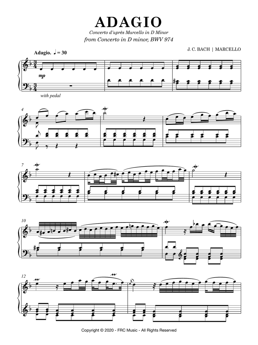 Bach: Adagio from Concerto in D minor, BWV 974 (d'après Marcello) as played by Víkingur Ólafsson Piano Solo scores gallery preview page 3