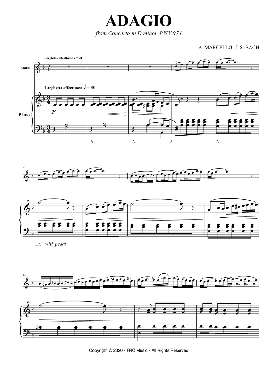 Adagio from Concerto in D minor, BWV 974 (Concerto d'après Marcello) for Violin and Piano Violin Solo scores gallery preview page 3