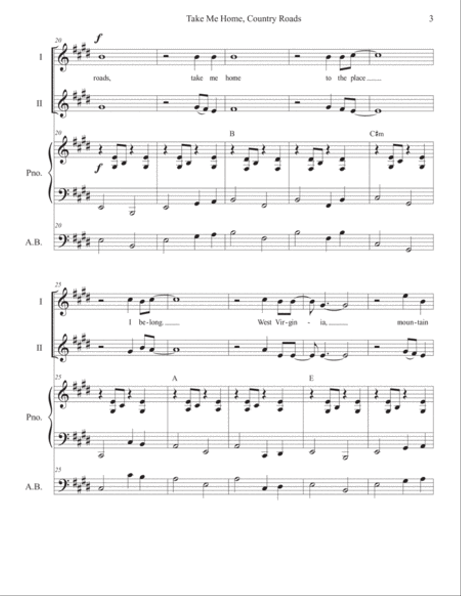 Take Me Home, Country Roads 2-Part scores gallery preview page 3