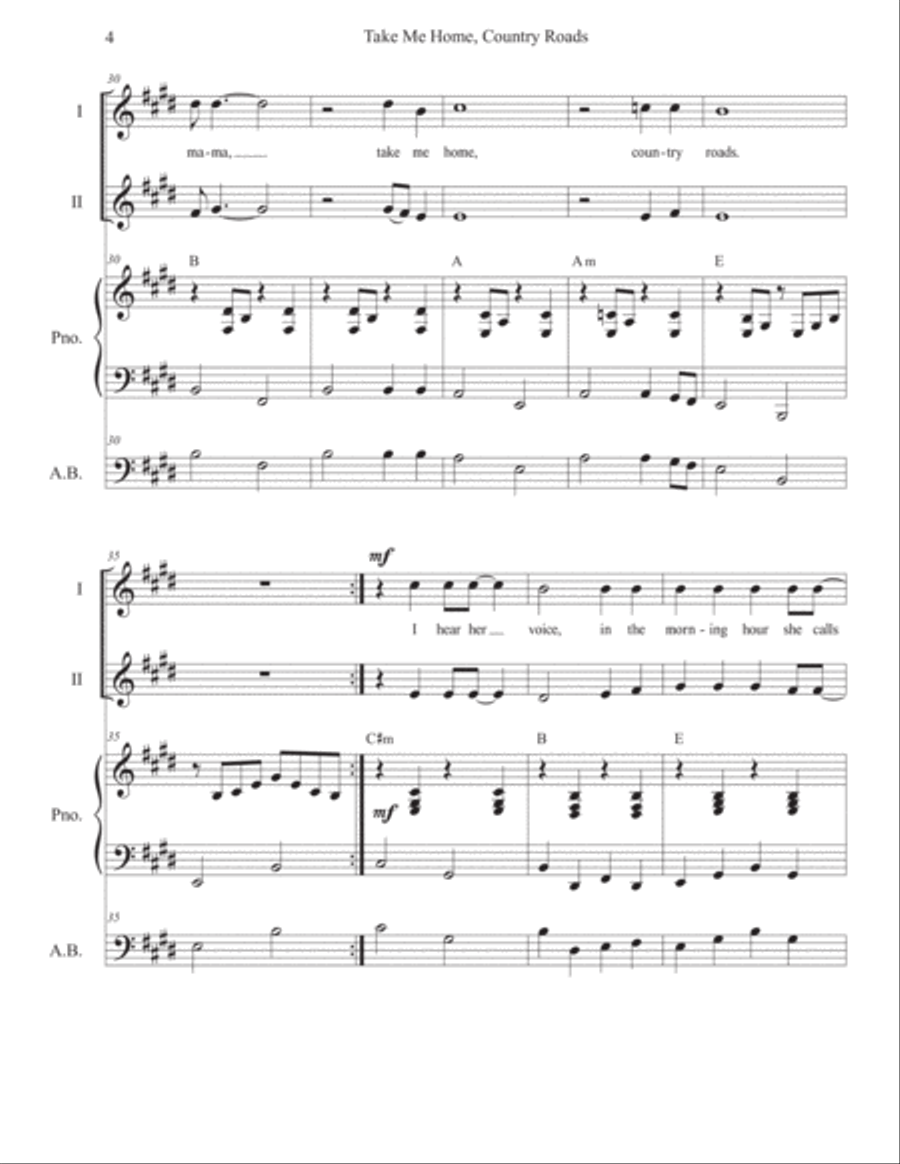 Take Me Home, Country Roads 2-Part scores gallery preview page 4