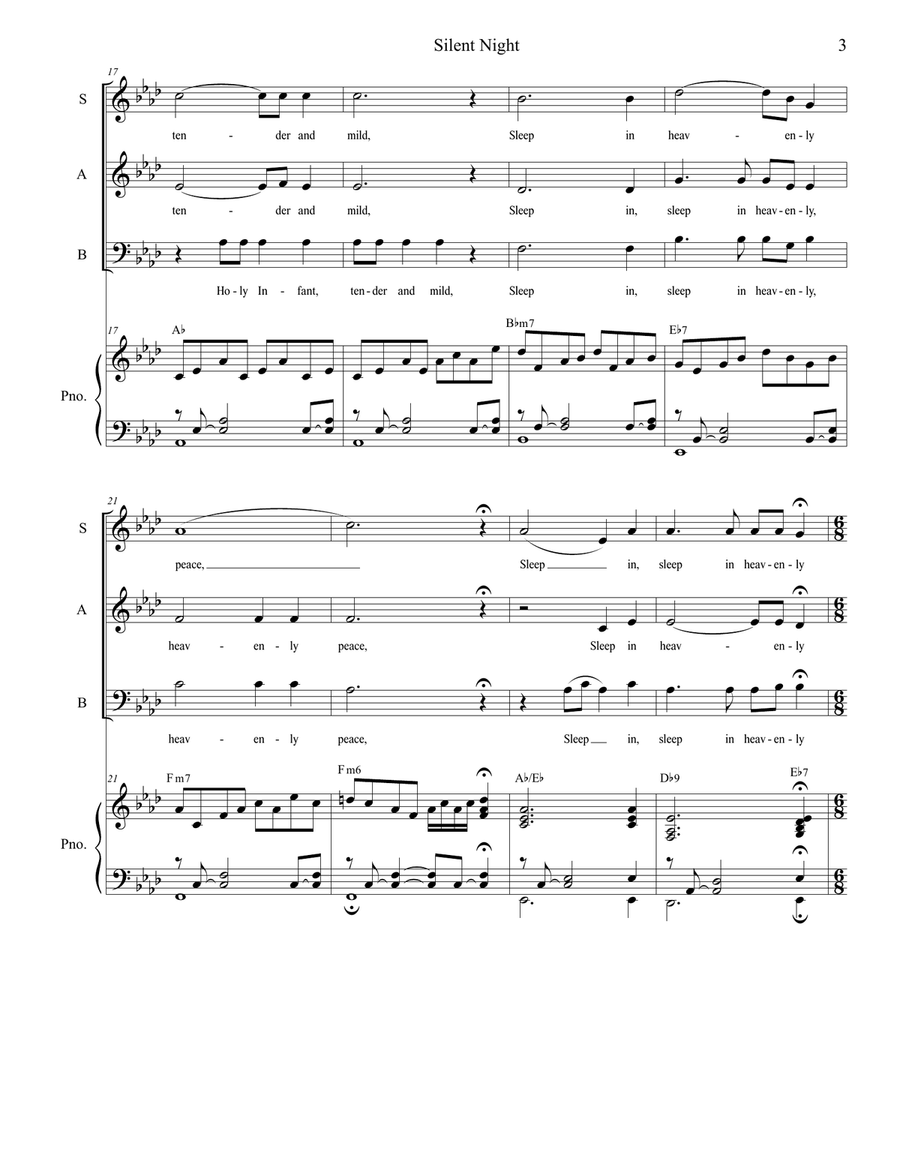 Silent Night (Vocal Trio - (SAB) 3-Part scores gallery preview page 3