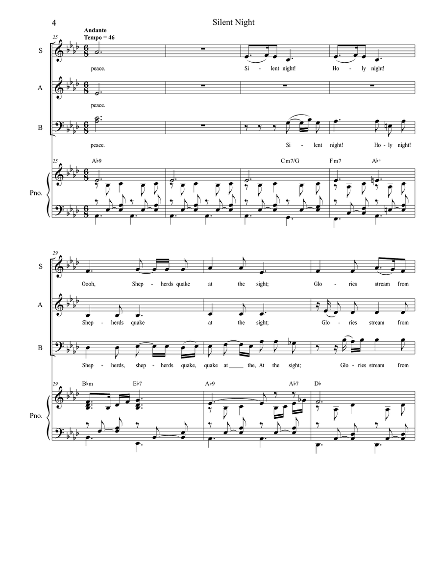 Silent Night (Vocal Trio - (SAB) 3-Part scores gallery preview page 4