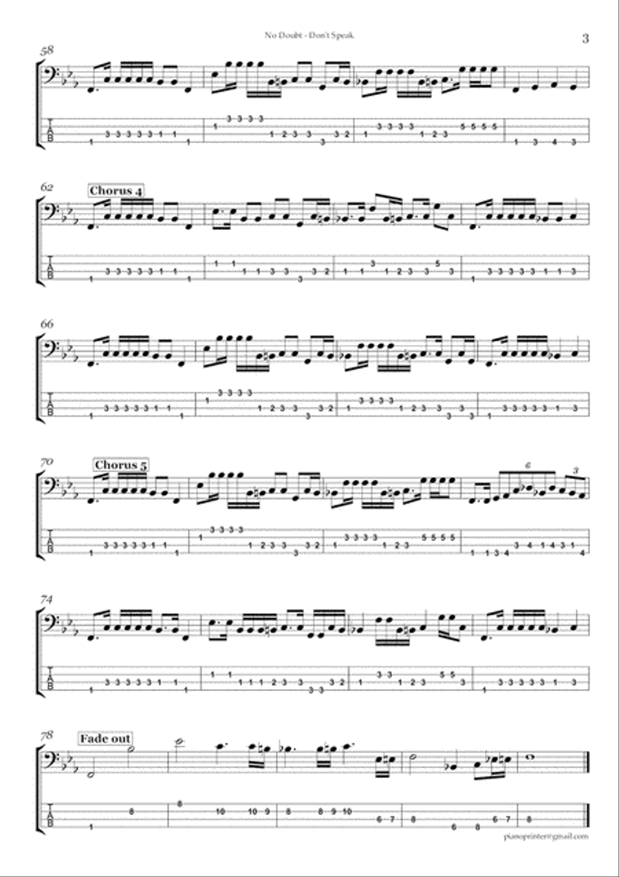 Don't Speak Bass Guitar scores gallery preview page 3