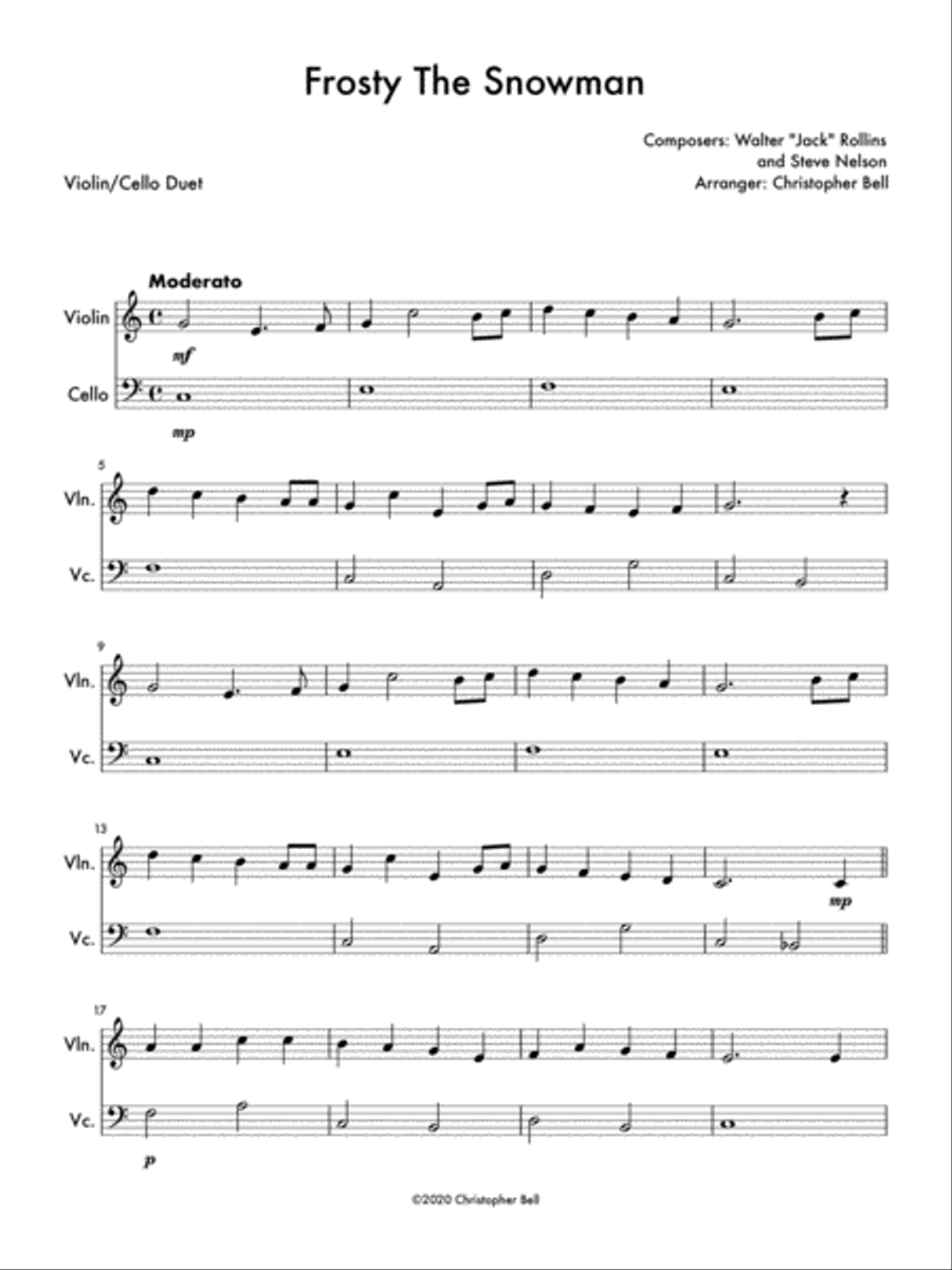 Frosty The Snowman Cello scores gallery preview page 1