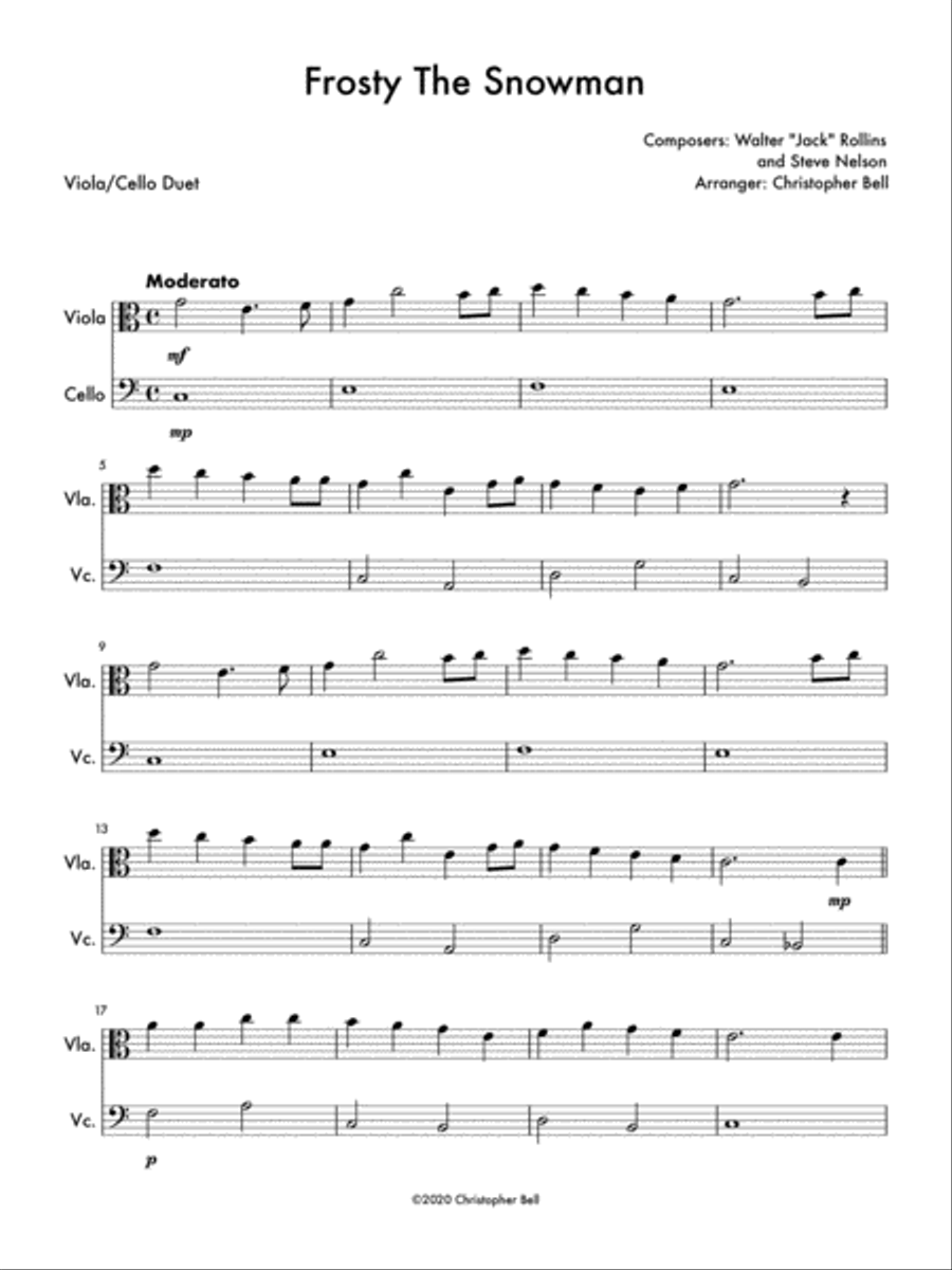 Frosty The Snowman Cello scores gallery preview page 1