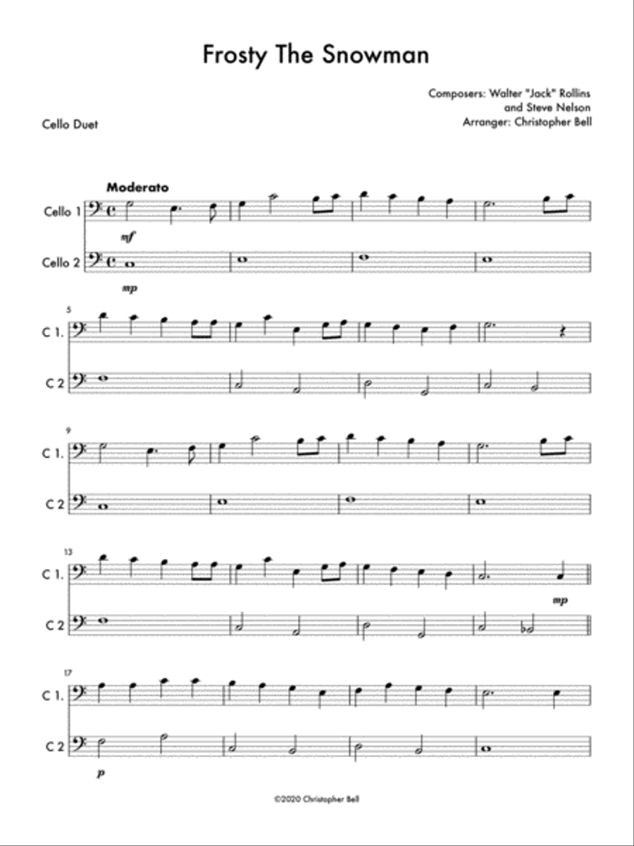 Frosty The Snowman Cello scores gallery preview page 1