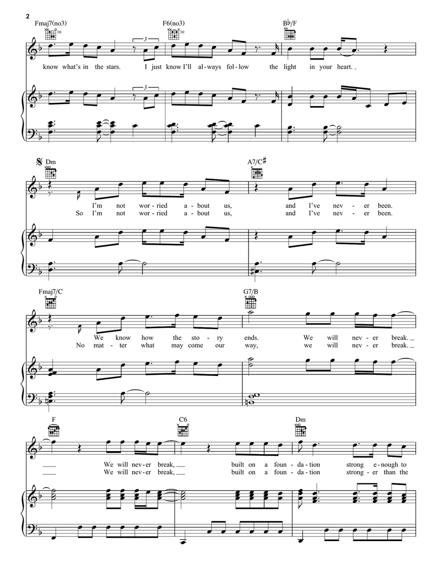 Never Break Never Break Piano, Vocal, Guitar scores gallery preview page 2