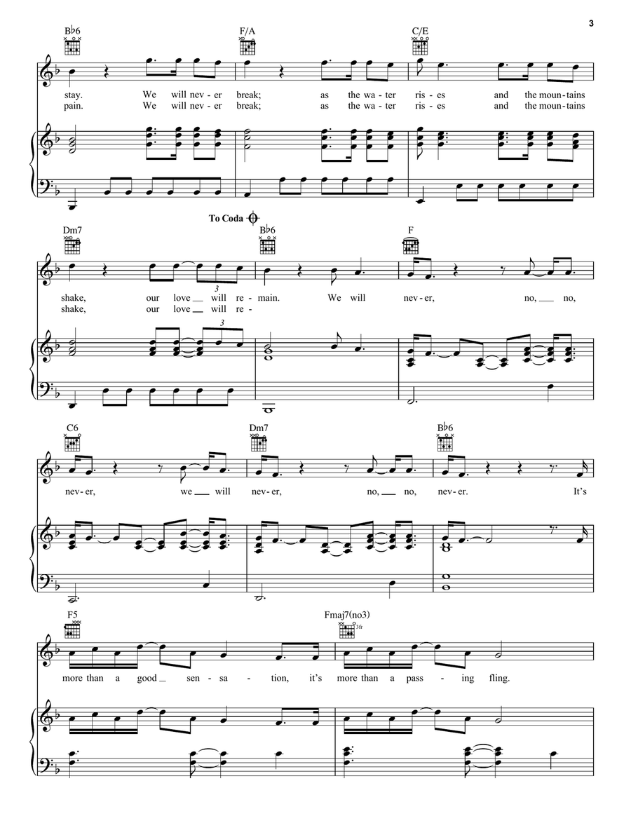 Never Break Never Break Piano, Vocal, Guitar scores gallery preview page 3