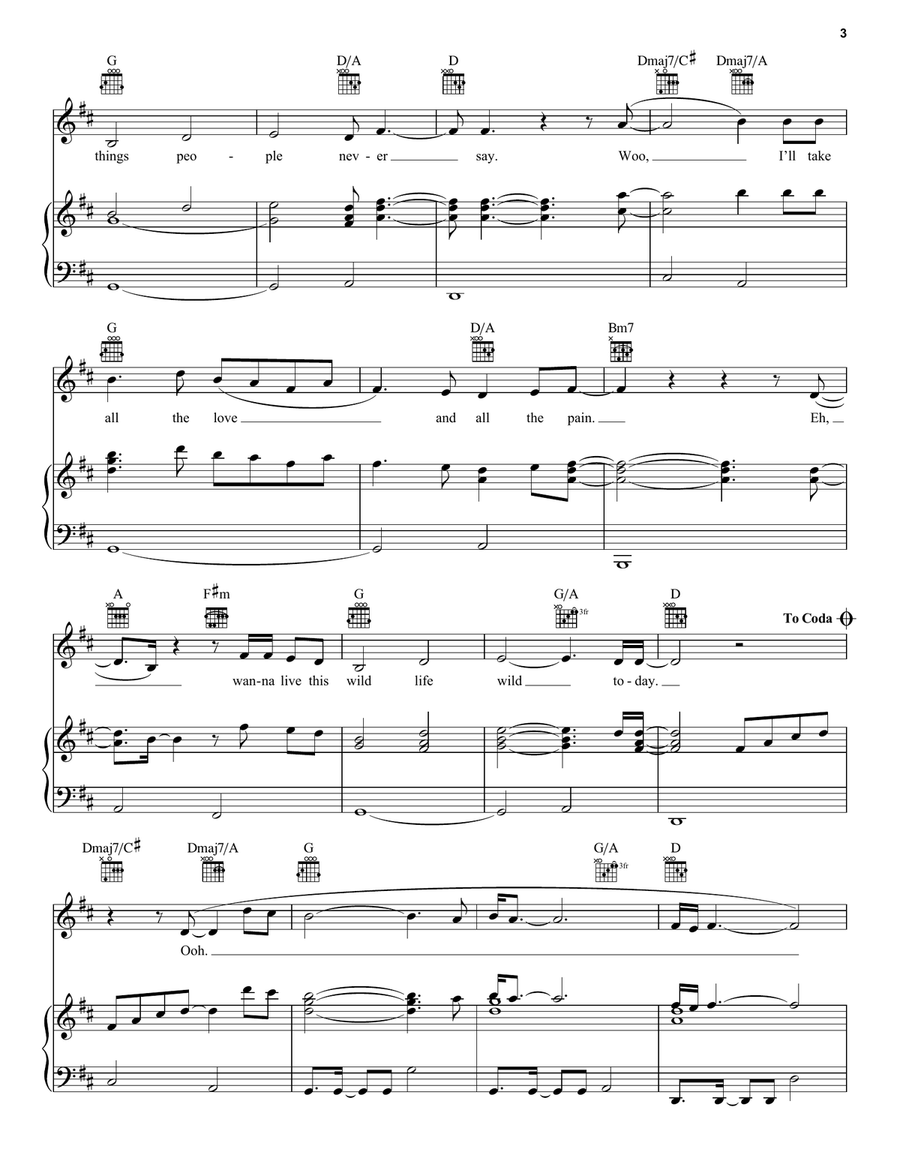 Wild Life (from the Disney+ movie Clouds) Piano, Vocal, Guitar scores gallery preview page 3