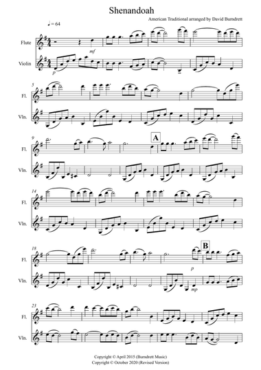 Shenandoah for Flute and Violin Duet