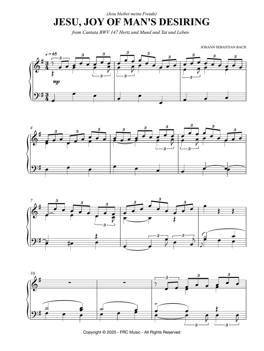 Jesu, Joy of Man's Desire - from Cantata BWV 147 Hertz und Mund und Tat und Leben (Jesu bleibet) Piano Solo scores gallery preview page 3