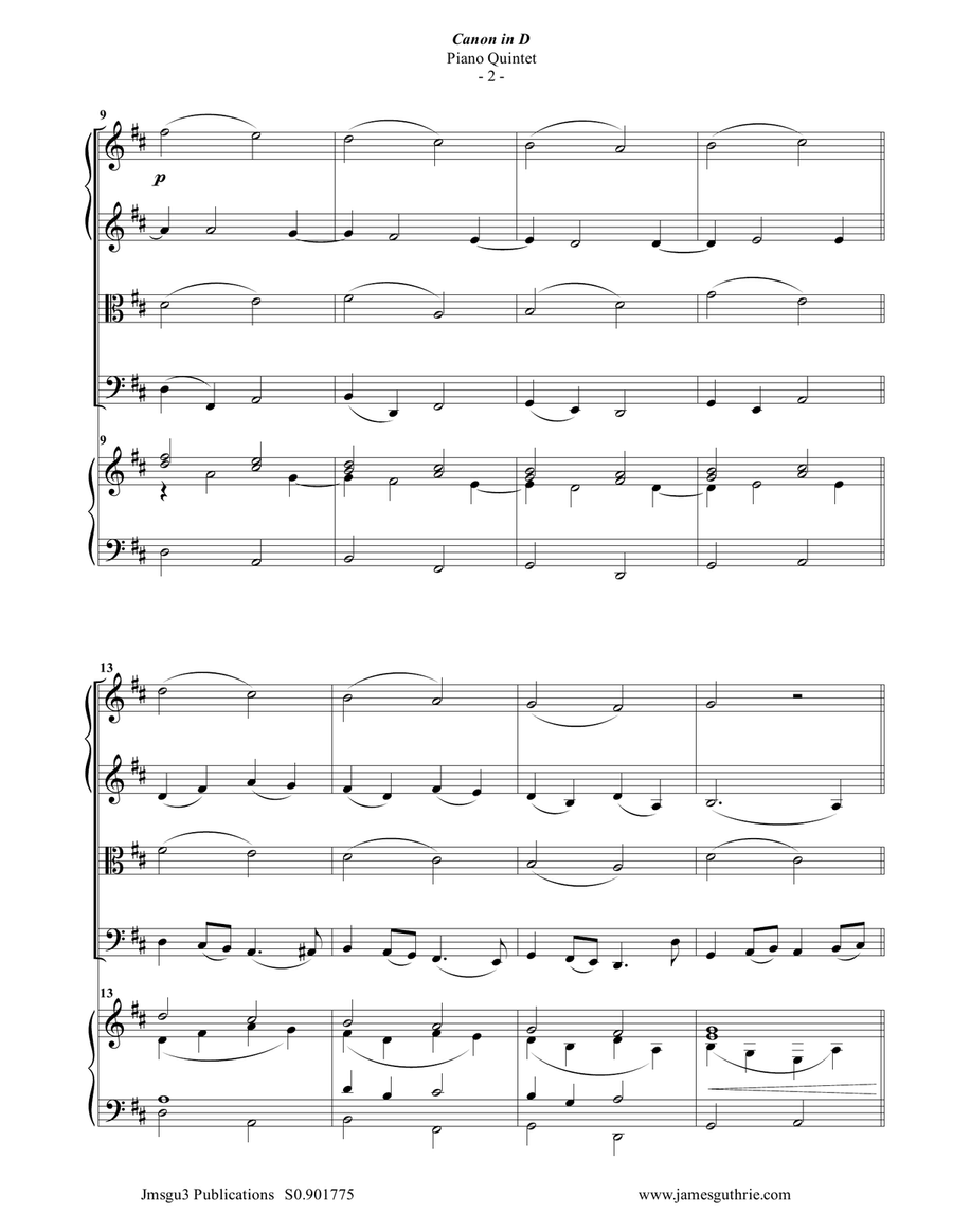 Pachelbel: Canon in D for Piano Quintet Piano Quintet scores gallery preview page 2