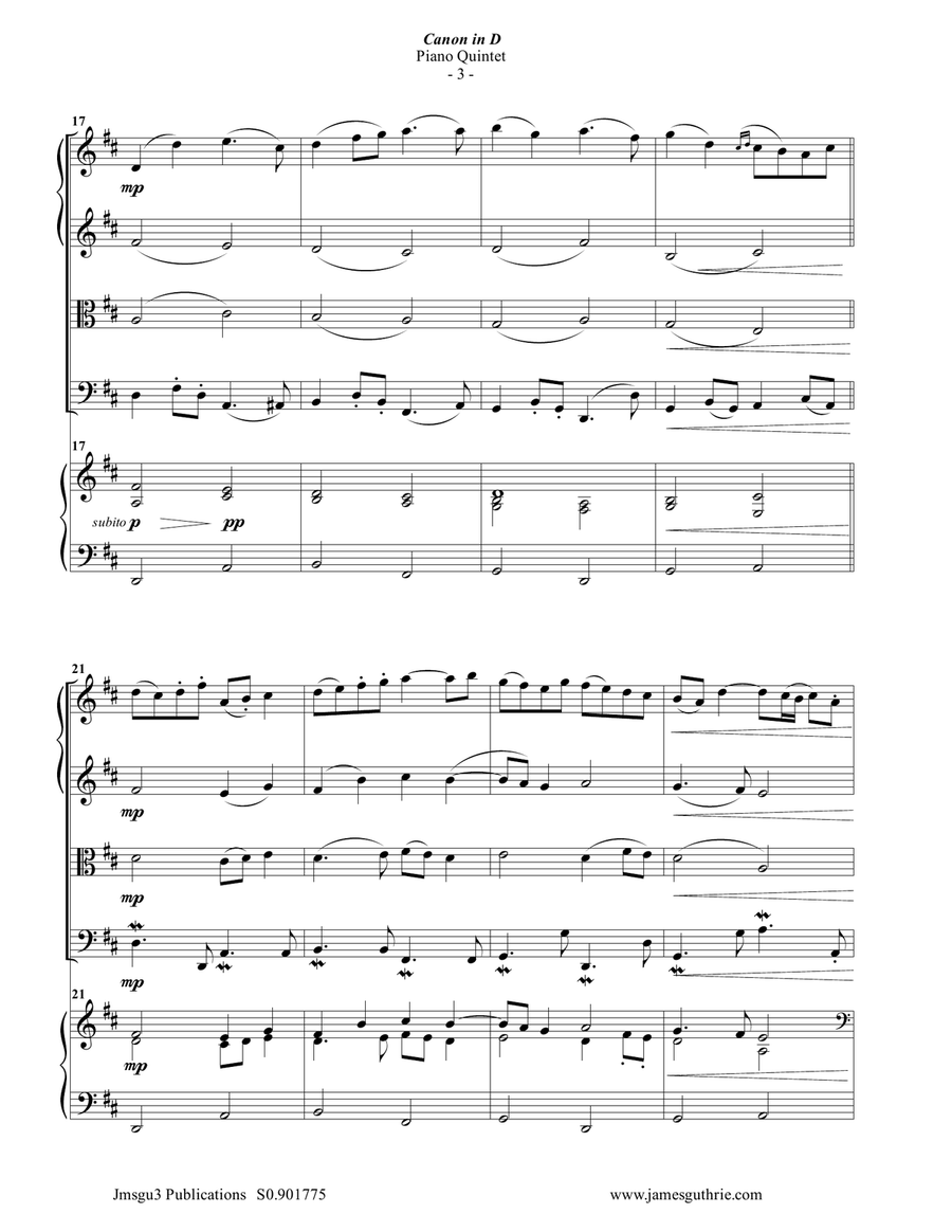 Pachelbel: Canon in D for Piano Quintet Piano Quintet scores gallery preview page 3