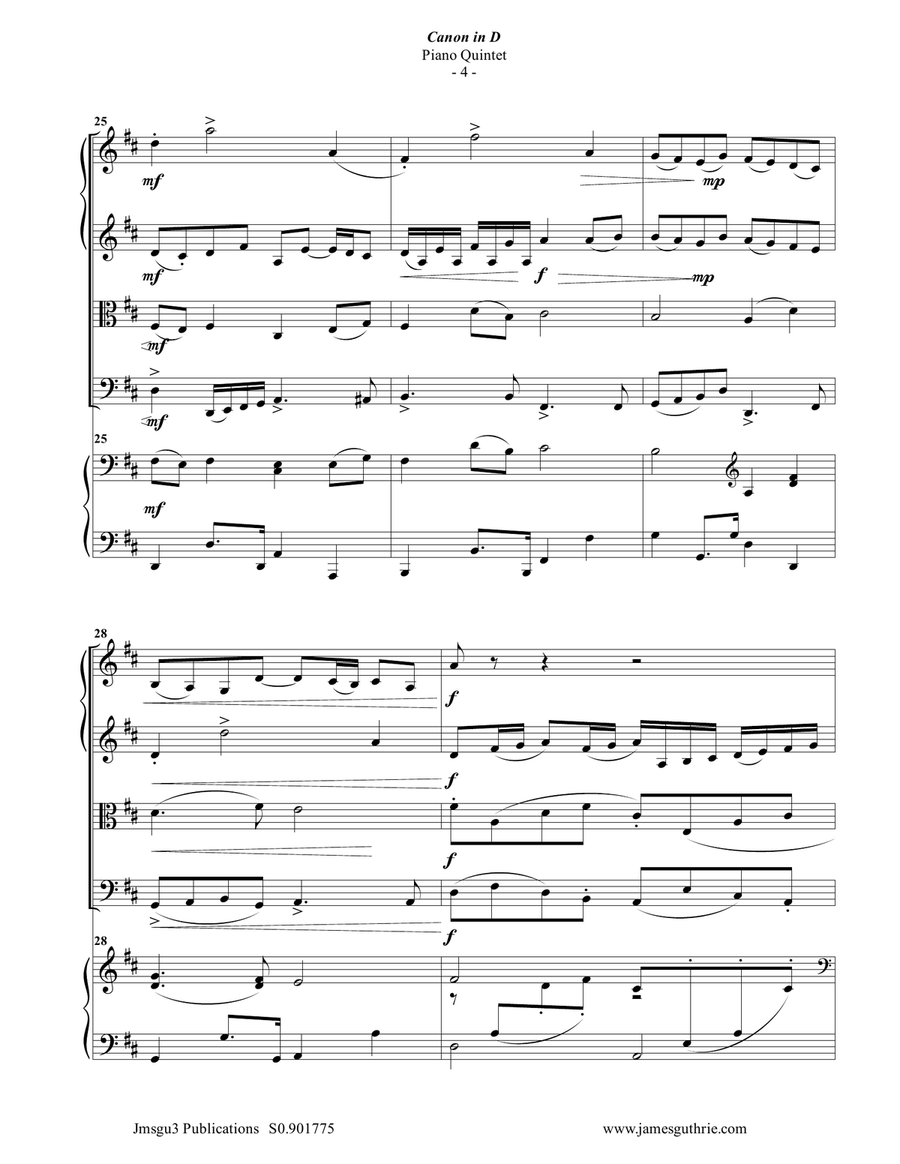 Pachelbel: Canon in D for Piano Quintet Piano Quintet scores gallery preview page 4