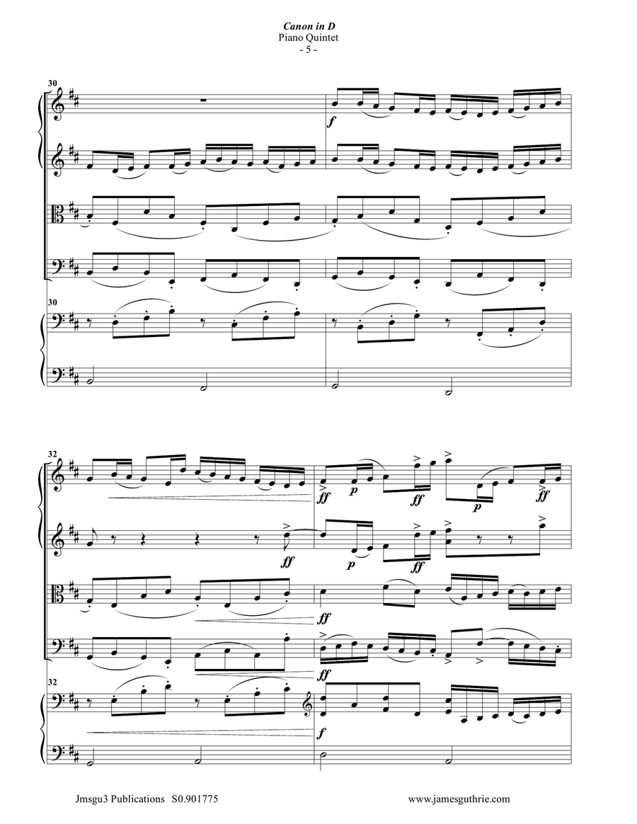 Pachelbel: Canon in D for Piano Quintet Piano Quintet scores gallery preview page 5