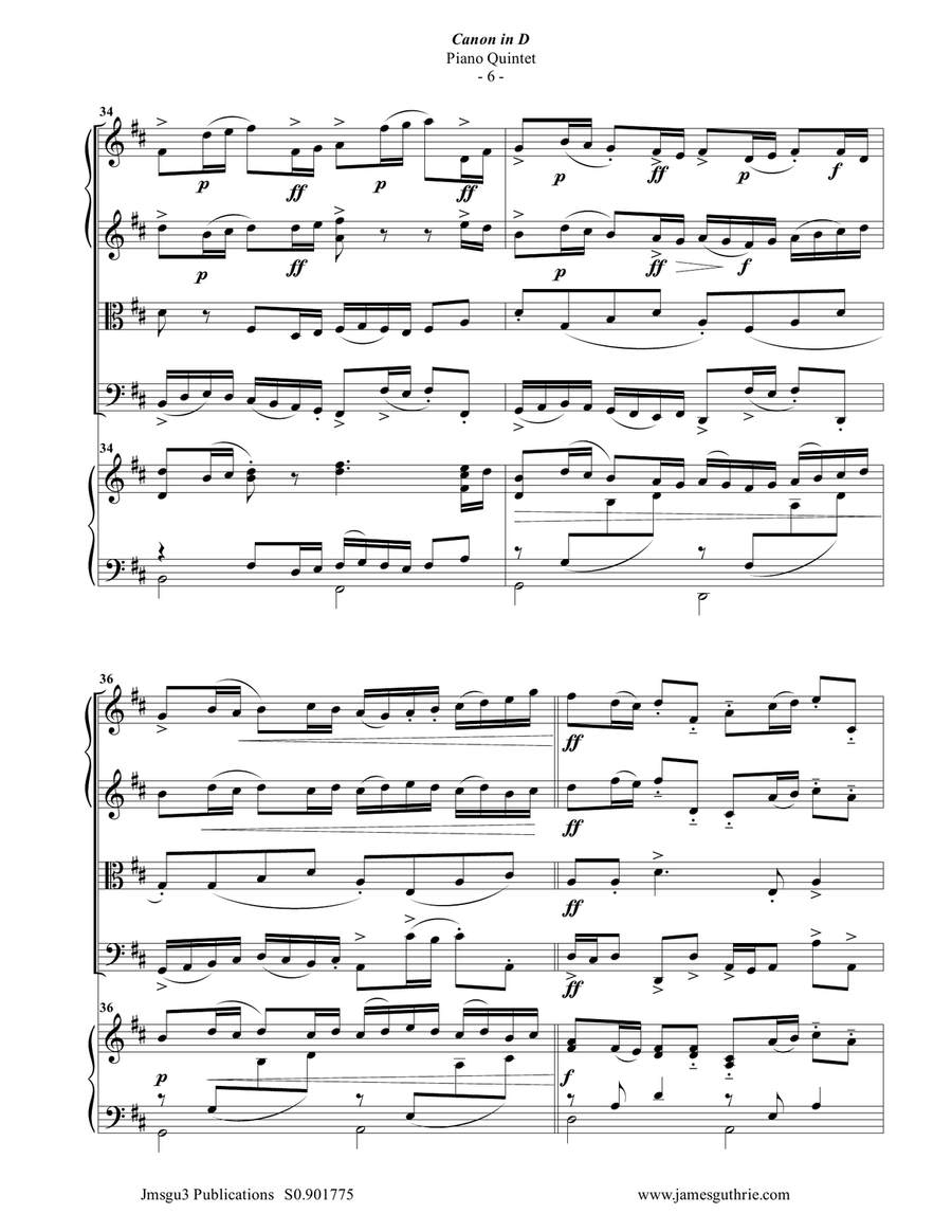 Pachelbel: Canon in D for Piano Quintet Piano Quintet scores gallery preview page 6