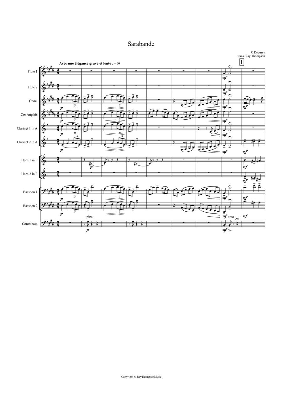 Debussy: Sarabande (Pour le piano) (For the piano) L95 - wind dectet Large Ensemble scores gallery preview page 2