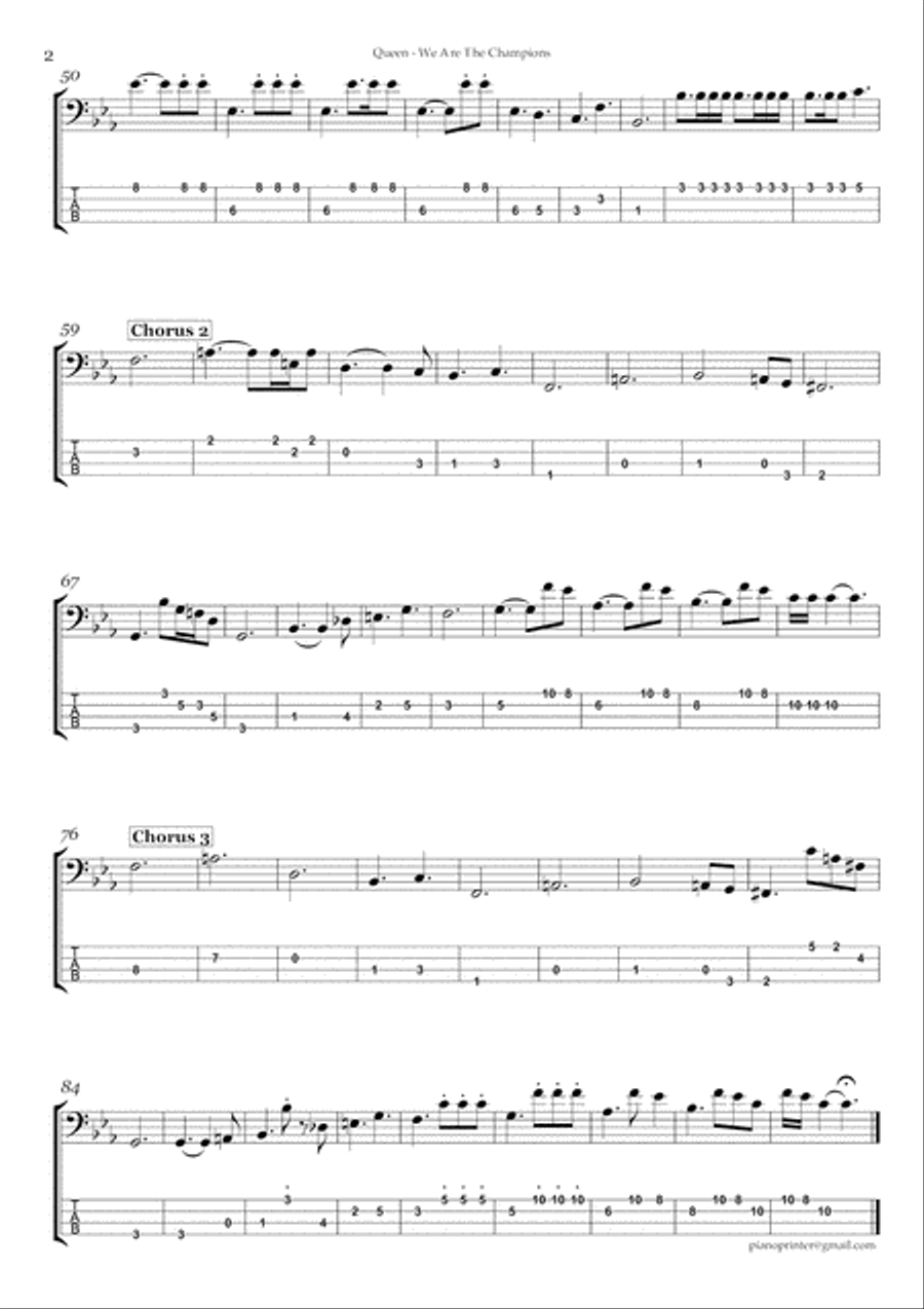 We Are The Champions Bass Guitar scores gallery preview page 2
