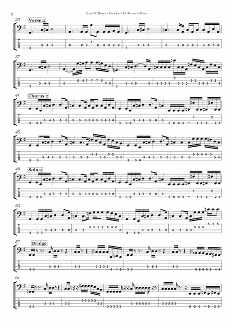Knockin' On Heaven's Door Bass Guitar scores gallery preview page 2