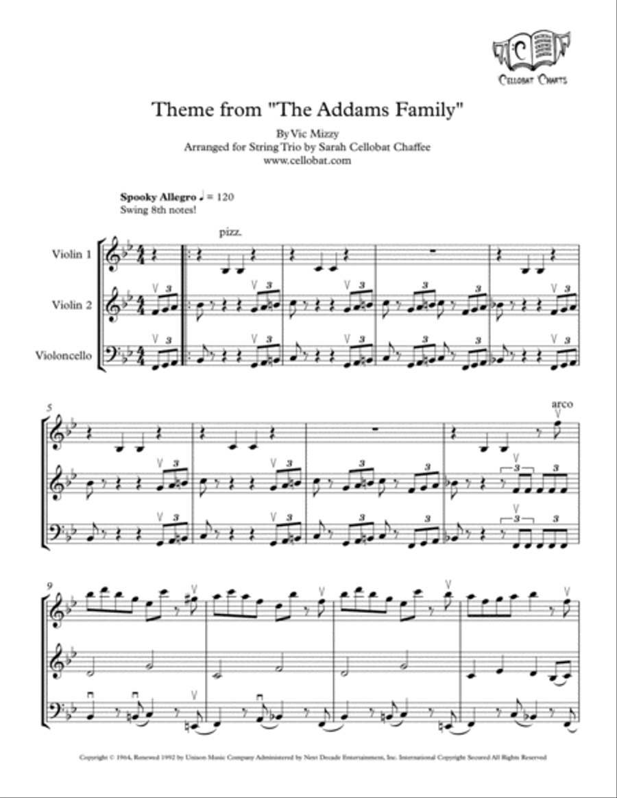 Addams Family Theme Viola scores gallery preview page 1