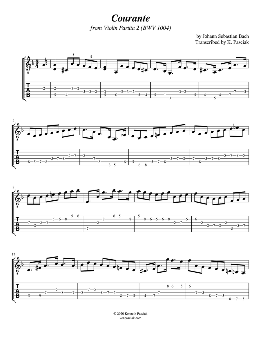 Courante in D Minor from Partita 2 (BWV 1004) (for Solo Guitar) Courante in D Minor from Partita 2 (BWV 1004) (for Solo Guitar) Chamber Music scores gallery preview page 3