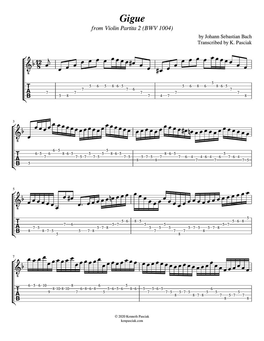 Gigue in D Minor from Partita 2 (BWV1004) (for Solo Guitar) Acoustic Guitar scores gallery preview page 3