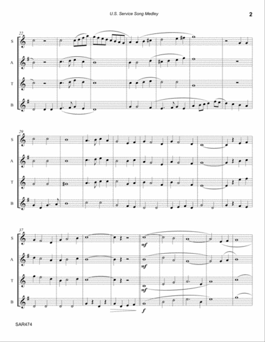 SERVICE SALUTE MEDLEY for SATB or AATB SAXOPHONE QUARTET (Armed Forces Themes) Tenor Saxophone scores gallery preview page 2