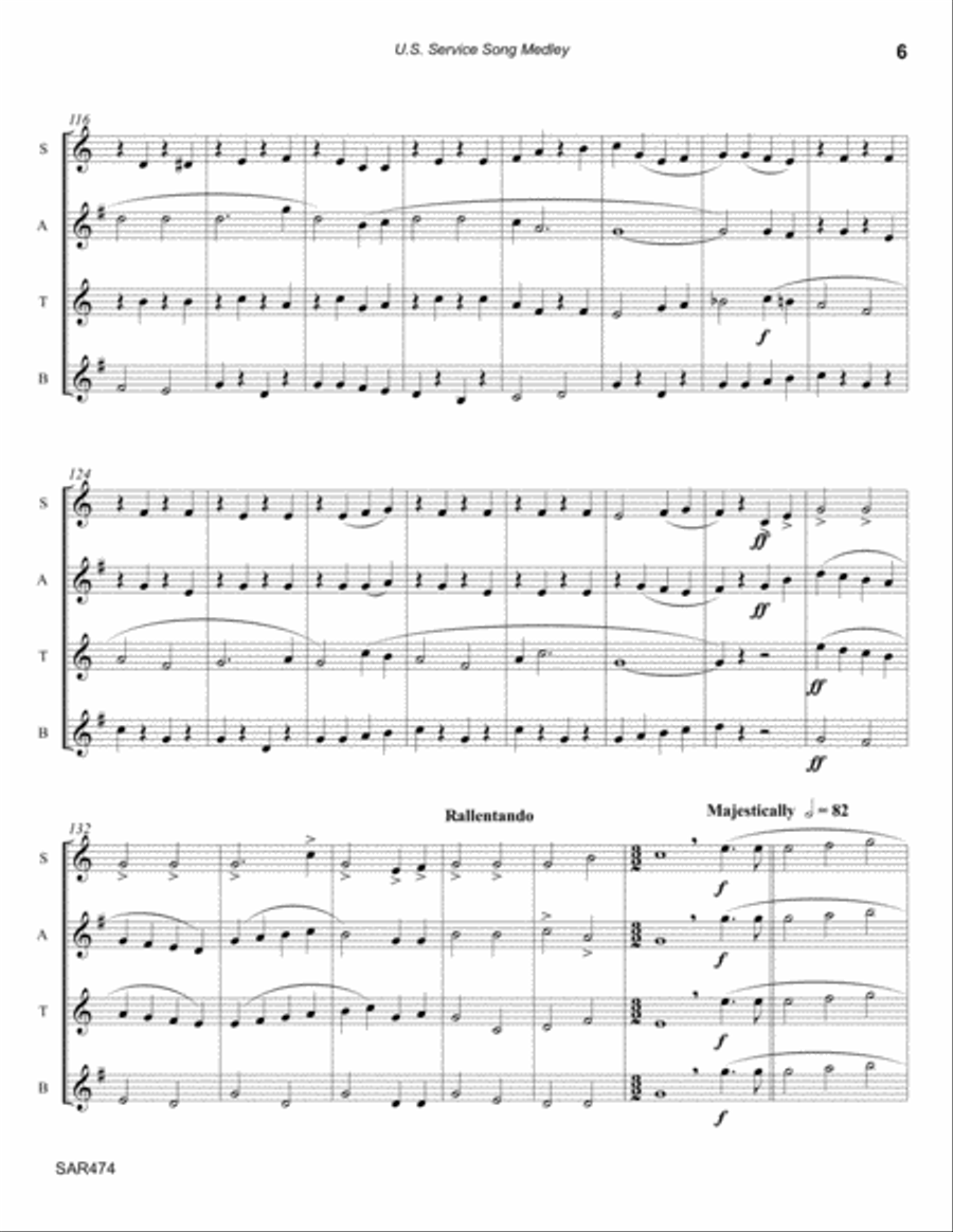 SERVICE SALUTE MEDLEY for SATB or AATB SAXOPHONE QUARTET (Armed Forces Themes) Tenor Saxophone scores gallery preview page 6