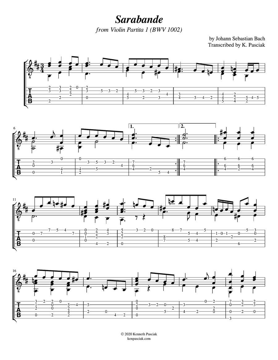 Sarabande and Double from Partita 1 (BWV 1002) (for Solo Guitar) Sarabande and Double from Partita 1 (BWV 1002) (for Solo Guitar) Chamber Music scores gallery preview page 3