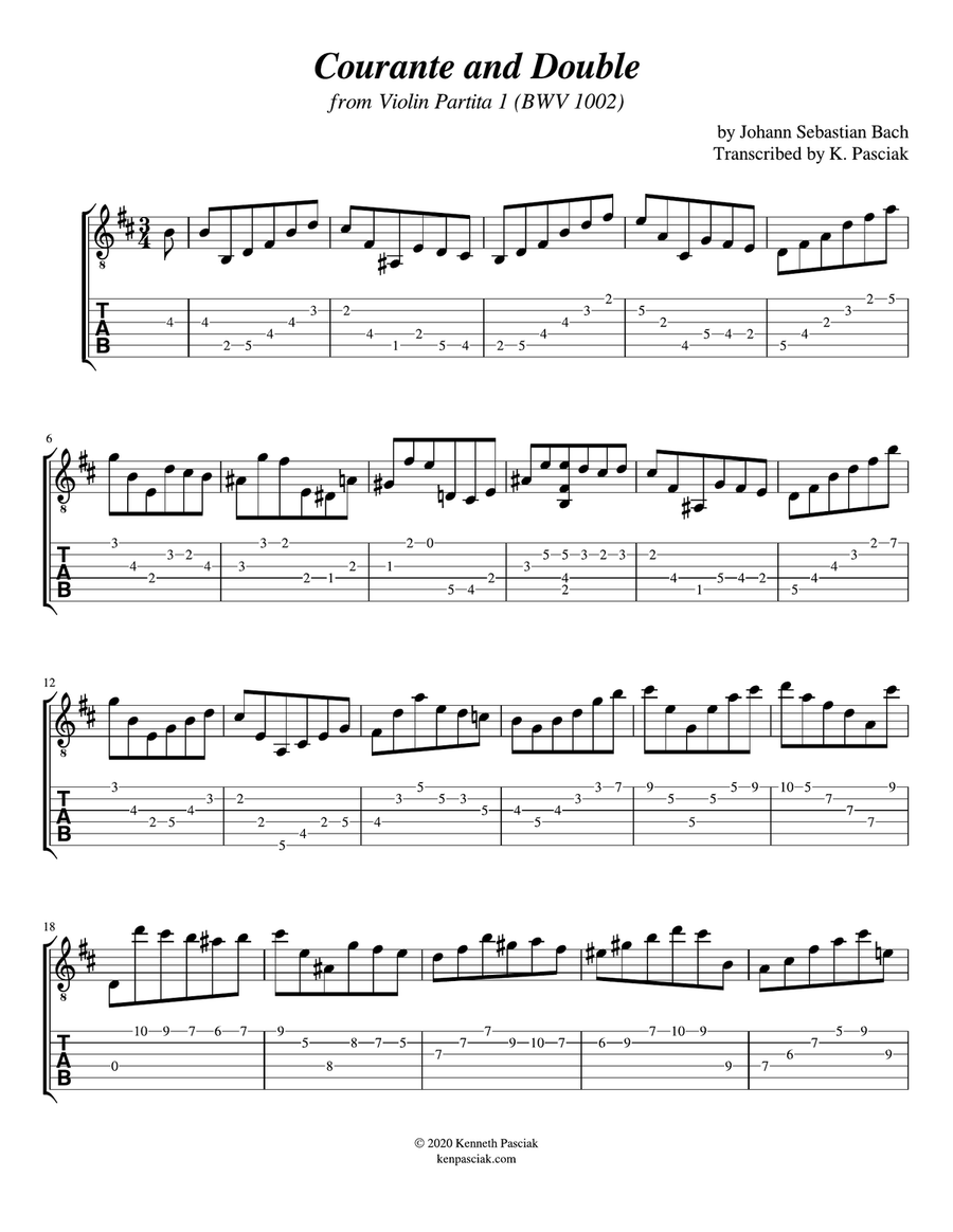 Courante and Double from Partita 1 (BWV 1002) (for Solo Guitar) Courante and Double from Partita 1 (BWV 1002) (for Solo Guitar) Chamber Music scores gallery preview page 3