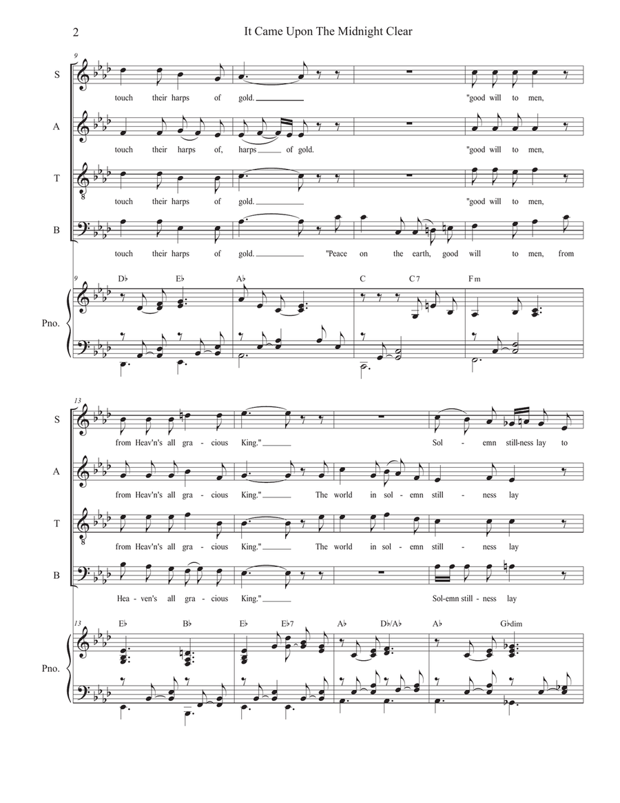 It Came Upon The Midnight Clear (Vocal Quartet - (SATB) 4-Part scores gallery preview page 2