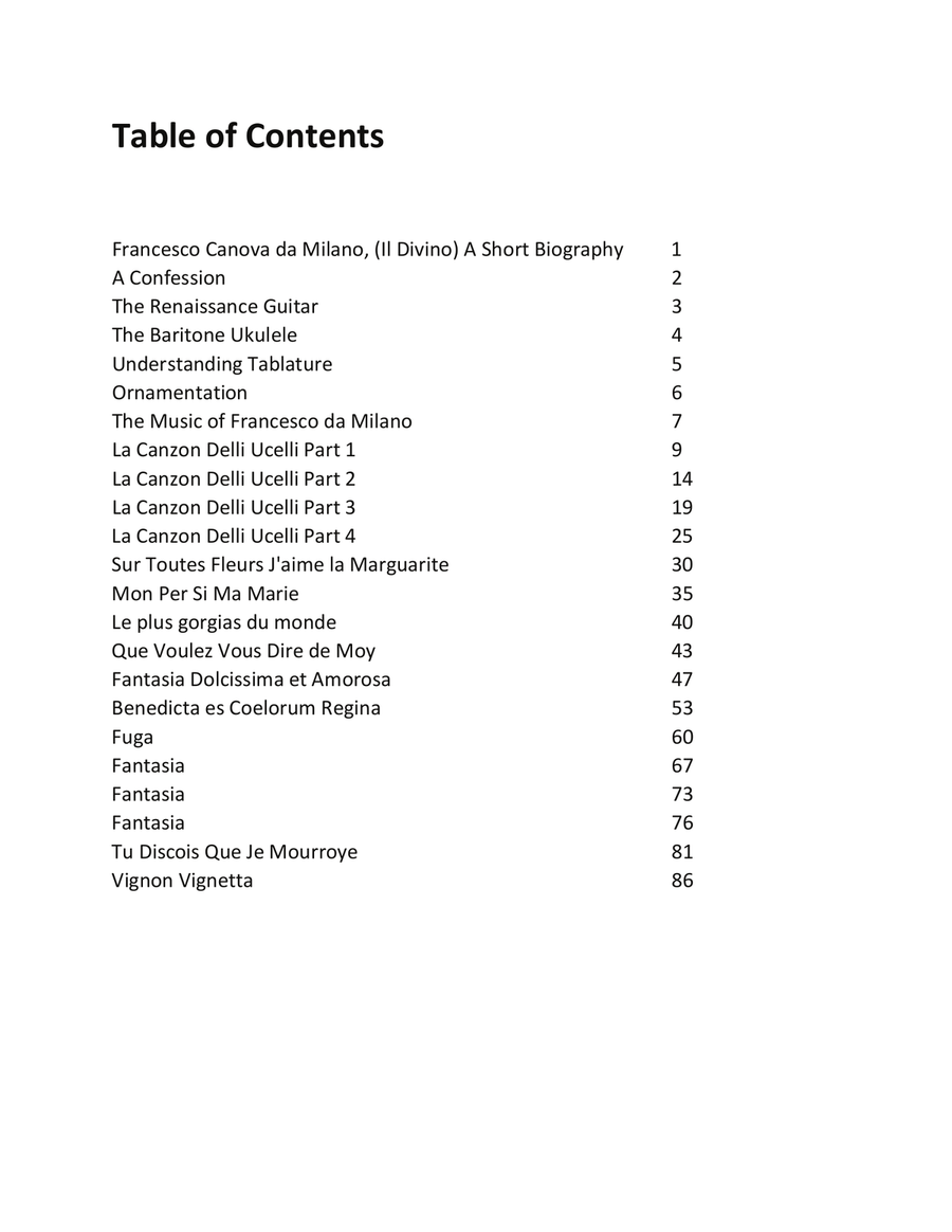 Francesco da Milano: La Canzon Delli Uccelli transcribed for Baritone Ukulele Baritone Ukulele scores gallery preview page 2