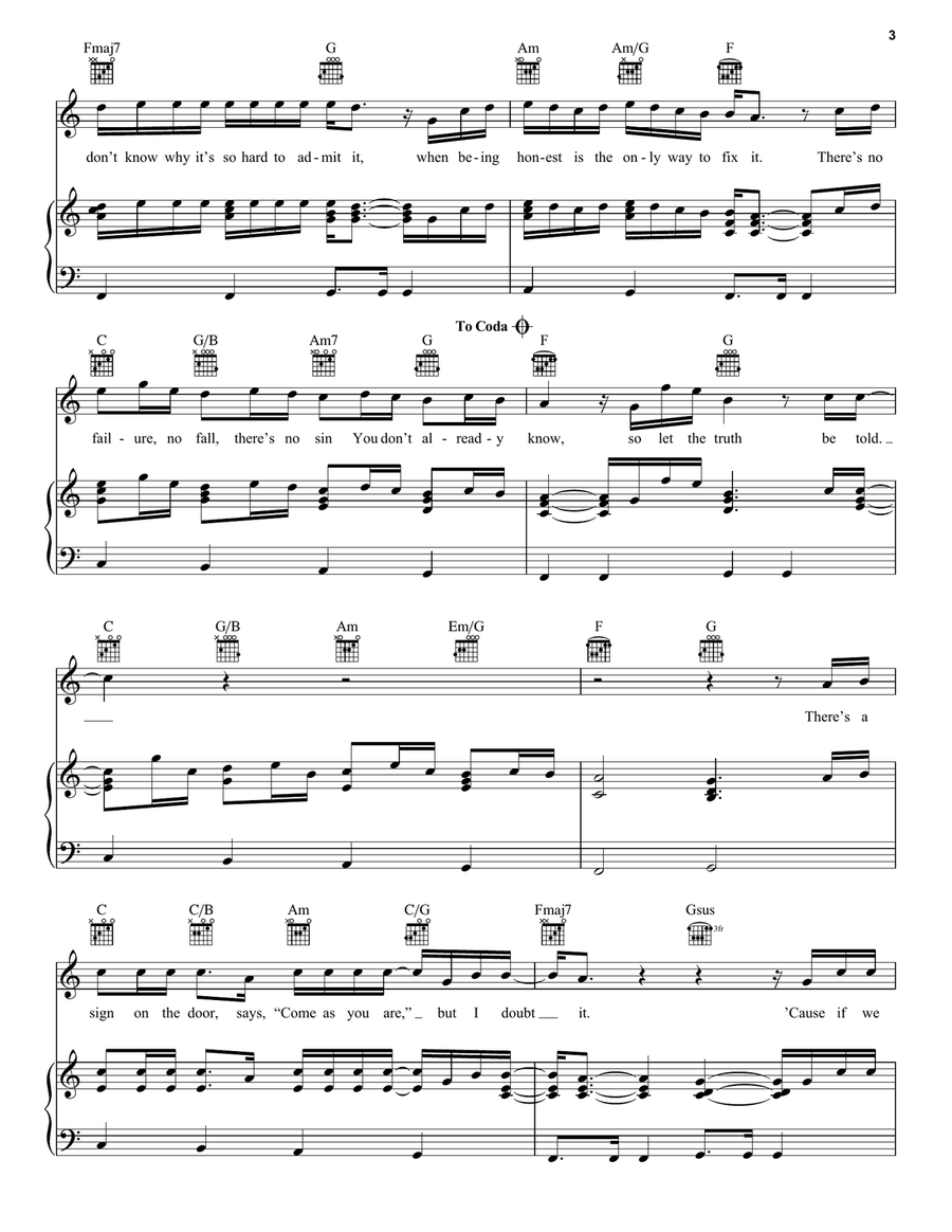 Truth Be Told Truth Be Told Piano, Vocal, Guitar scores gallery preview page 3
