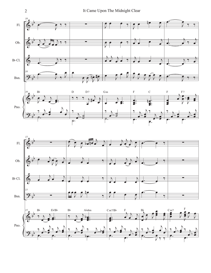It Came Upon The Midnight Clear (Woodwind Quartet and Piano) Woodwind Quartet scores gallery preview page 2