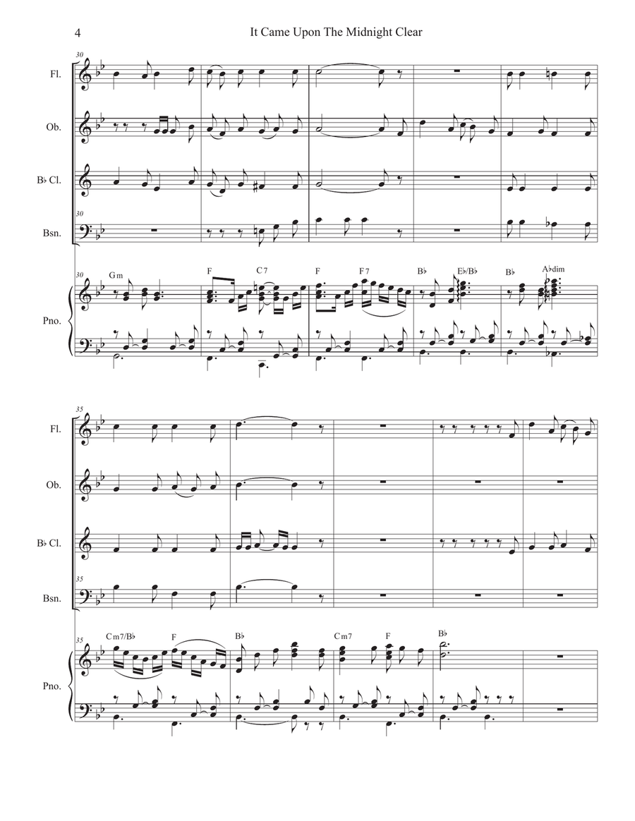 It Came Upon The Midnight Clear (Woodwind Quartet and Piano) Woodwind Quartet scores gallery preview page 4