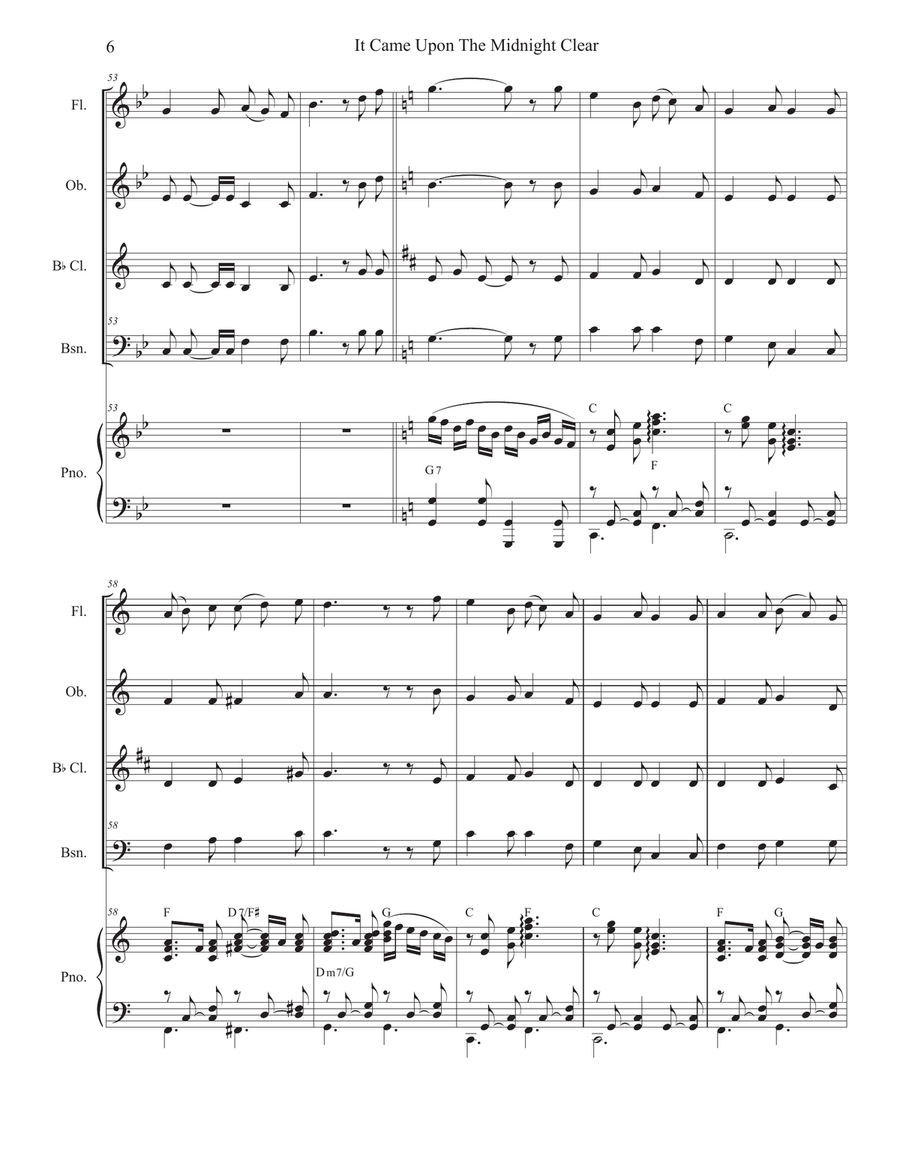 It Came Upon The Midnight Clear (Woodwind Quartet and Piano) Woodwind Quartet scores gallery preview page 6