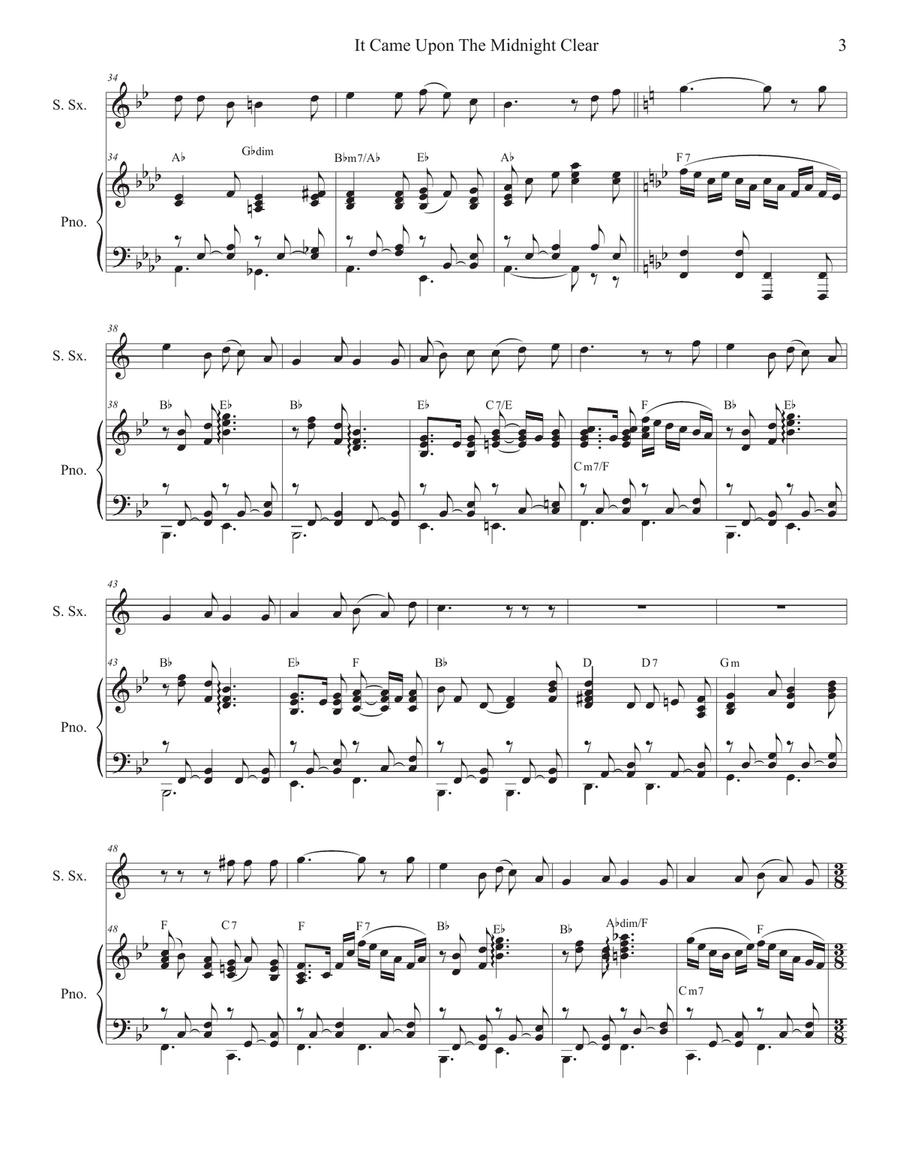 It Came Upon The Midnight Clear (Soprano Saxophone and Piano) Soprano Saxophone scores gallery preview page 3