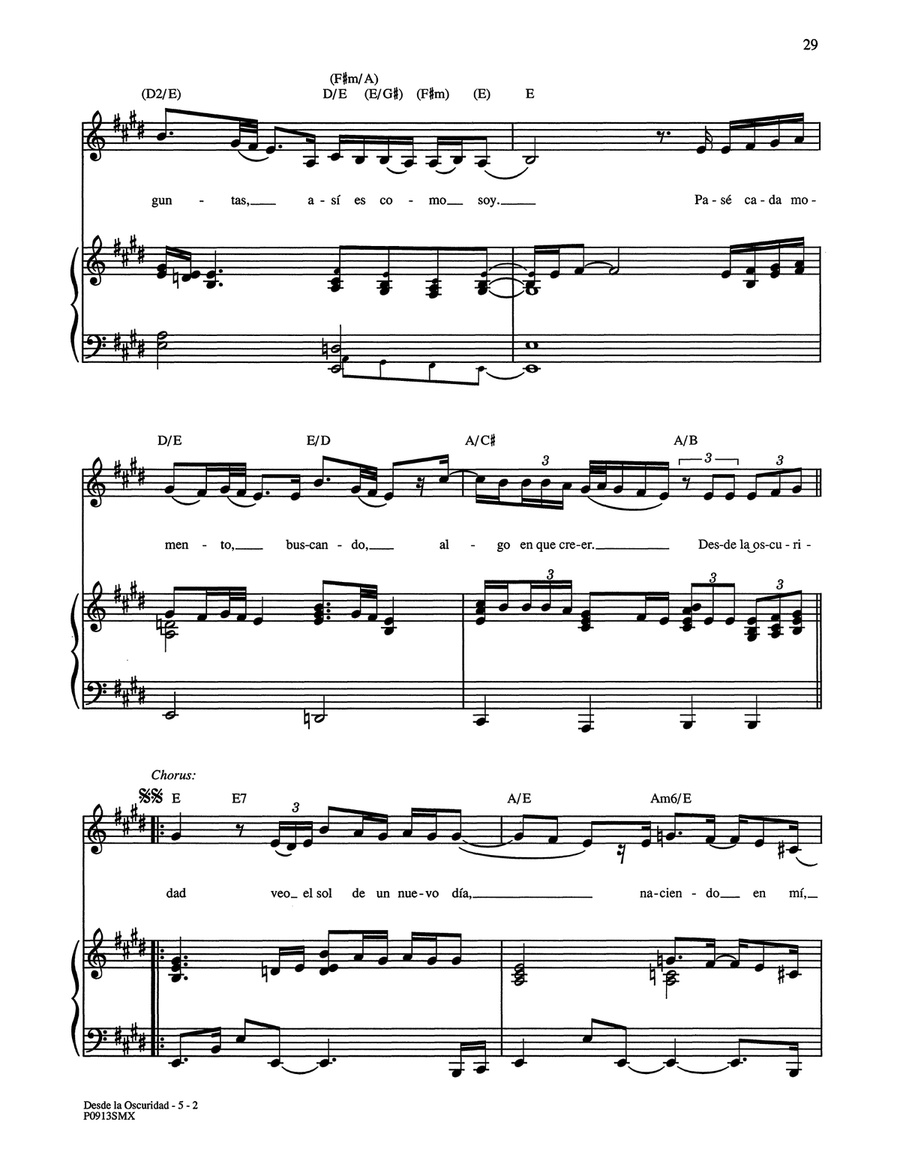Desde La Oscuridad - (Coming Out of the Dark) [Spanish Version] Piano, Vocal, Guitar scores gallery preview page 2