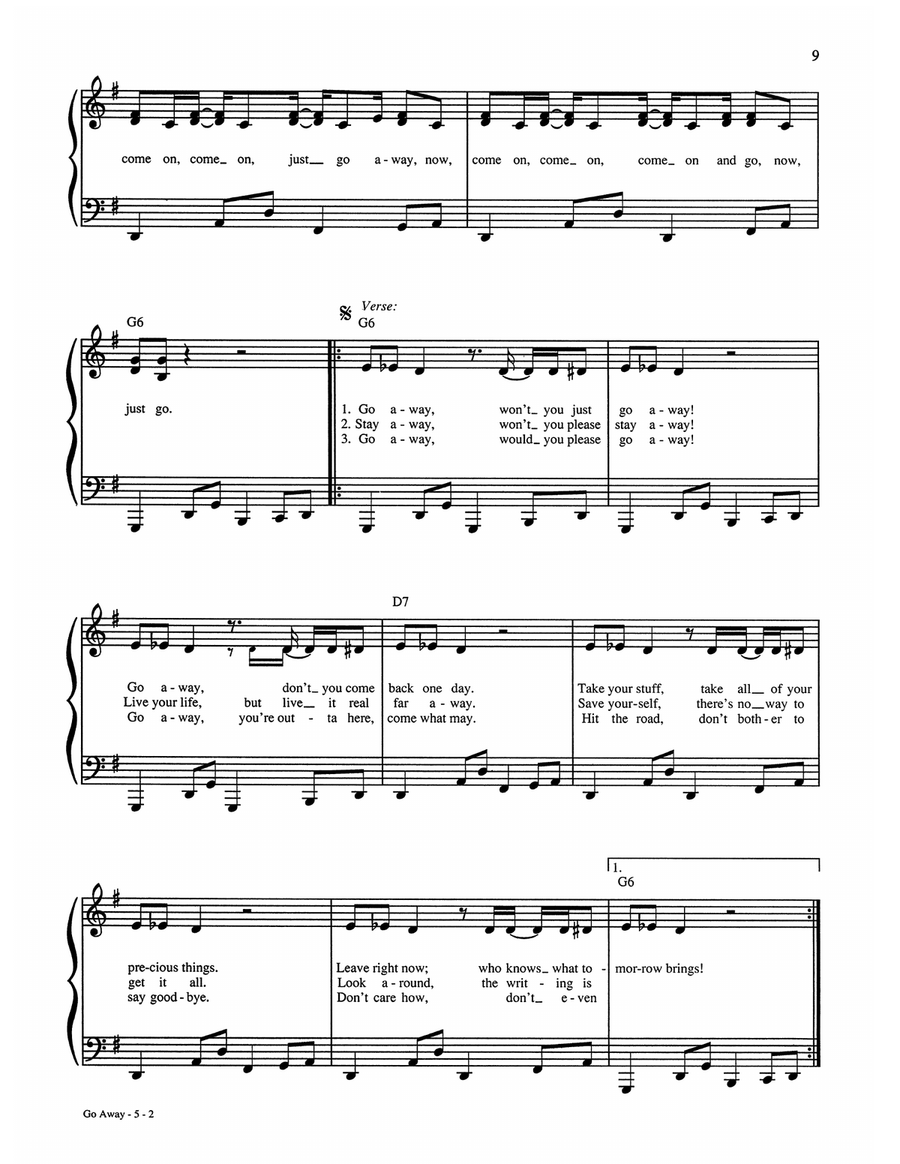 Go Away Go Away Piano, Vocal, Guitar scores gallery preview page 2