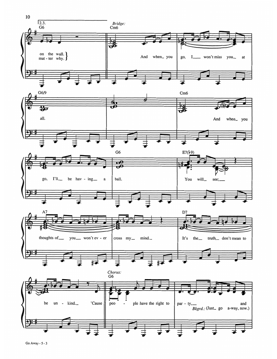 Go Away Go Away Piano, Vocal, Guitar scores gallery preview page 3