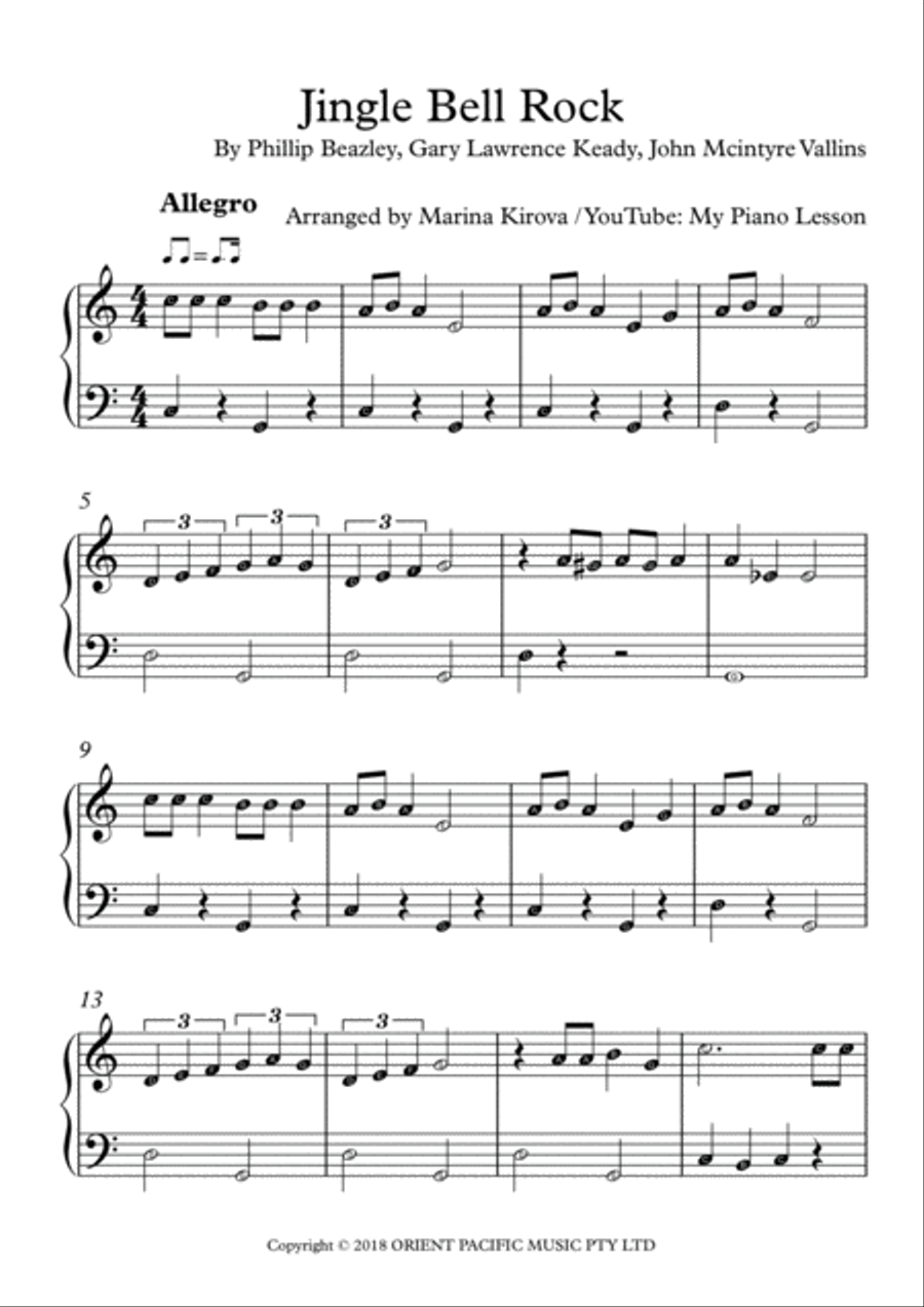 Jingle Bell Rock Easy Piano scores gallery preview page 1