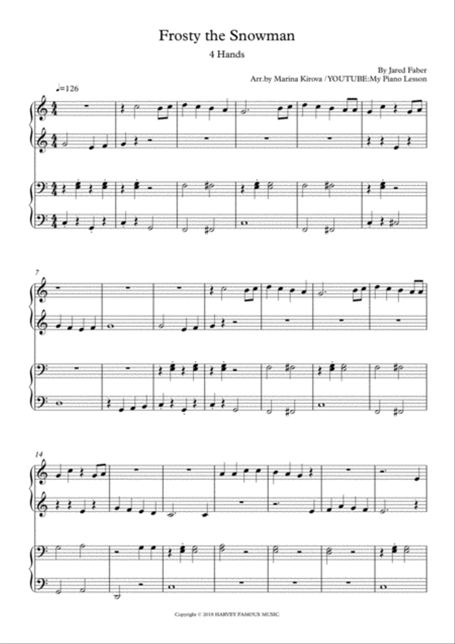 Frosty The Snowman Easy Piano scores gallery preview page 1