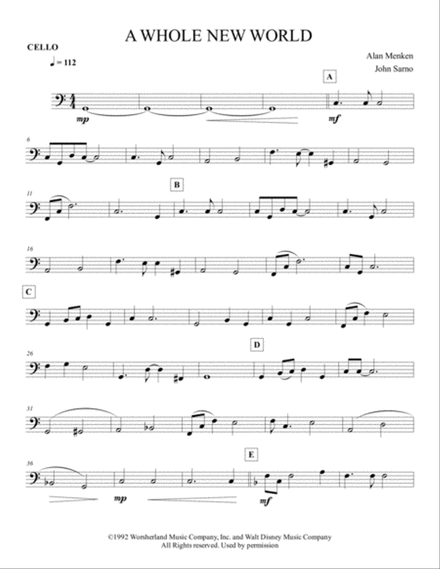 A Whole New World String Quartet scores gallery preview page 1