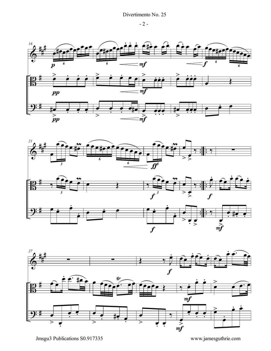 Haydn: Divertimento No. 25 Trio for Clarinet, Viola & Cello Small Ensemble scores gallery preview page 2