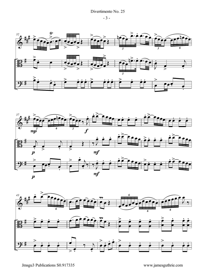 Haydn: Divertimento No. 25 Trio for Clarinet, Viola & Cello Small Ensemble scores gallery preview page 3
