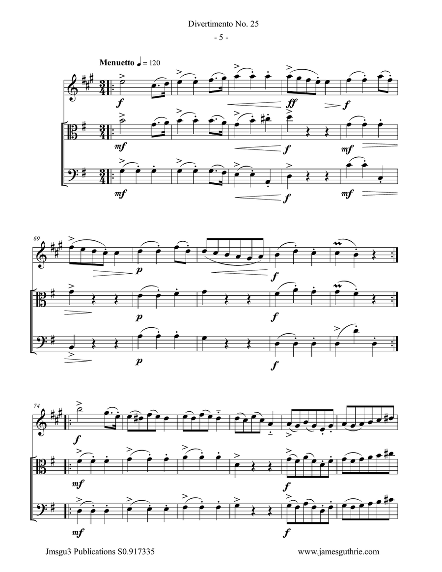 Haydn: Divertimento No. 25 Trio for Clarinet, Viola & Cello Small Ensemble scores gallery preview page 5